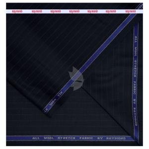 Raymond 100% Pure Wool (All Wool) Navy Blue Color Striped with Stretch Unstitched Suit Fabric - 3.5 Mts / VV2012