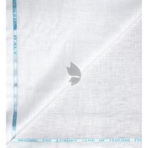J.Hampstead Moretti 100% Pure Linen Fabric from Mozimo  "The Luxury Club of Italian Fusion Linen" with White Colour Plain Pattern Unstitched Shirt Fabric of 1.6 mts / VV2623