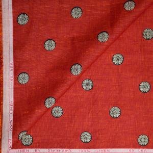 Siyaram's 100% Pure Linen 60 Lea Printed Red (RedOrange) Colour Unstitched Shirt Fabric - 1.60 Mts / VV1055