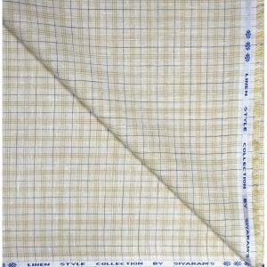 Siyaram's 100% Linen Cotton Beige Checkered Unstitched Shirt Fabric of 1.60 Mts / VV1180