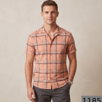 J. Hampstead Premium 100% Giza Cotton Peach Checkered Shirt Fabric 1.6 Mts / VV1185