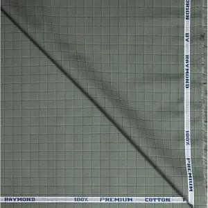 Raymond Pure Cotton Green Checkered Unstitched Shirt Fabric - 1.6 Mts / VV1196