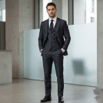 J.HAMPSTEAD JET BLACK TERRON RAYON BLENDED UNSTITCHED SUIT FABRIC - 3.75 MTS / VV153