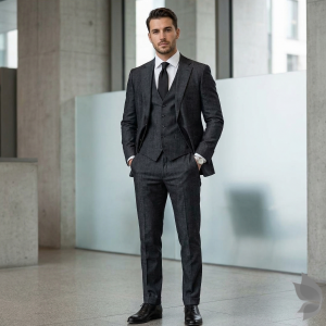 J.HAMPSTEAD JET BLACK TERRON RAYON BLENDED UNSTITCHED SUIT FABRIC - 3.75 MTS / VV153