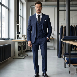 Raymond 100% Pure Wool (All Wool) Royal Blue Color Checkered with Stretch Unstitched Suit Fabric - 3.50 Mts / VV2015