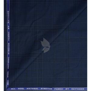Raymond 100% Pure Wool (All Wool) Blue Color Checkered with Natural Stretch Unstitched Trouser Fabric - 1.25 Mts / VV2016