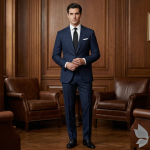 Raymond 100% Pure Wool (All Wool) Blue Color Striped with Natural Stretch Unstitched Suit Fabric - 3.00 Mts / VV2017