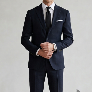 Raymond 100% Pure Wool (All Wool) Navy Blue Color Solid Unstitched Suit Fabric - 3.0 Mts / VV2028