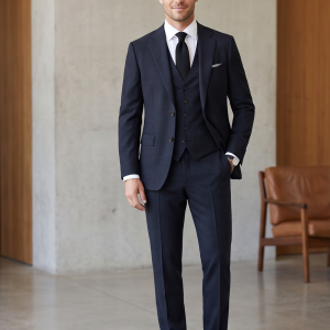 Raymond 100% Pure Wool (All Wool) Navy Blue Color Solid Unstitched Suit Fabric - 3.5 Mts - The Vijayeshwara Product / VV2029