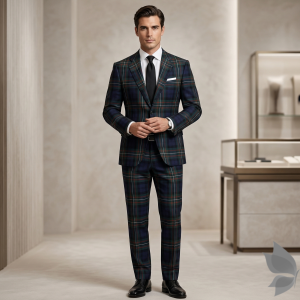 Raymond 100% Pure Wool (All Wool) Thick Green Broad Color Checkered Unstitched Suit Fabric - 3 Mts / VV2031