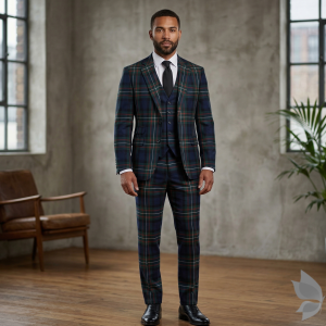 Raymond 100% Pure Wool (All Wool) Thick Green Broad Color Checkered Unstitched Suit Fabric - 3.5 Mts / VV2032