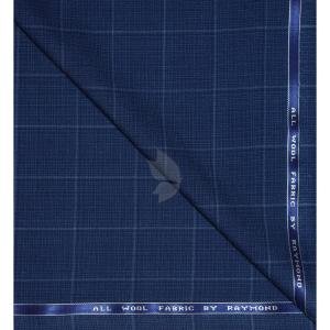 Raymond 100% Pure Wool (All Wool) Thick Blue Color Checkered Unstitched Trouser Fabric - 1.3 Mts / VV2035