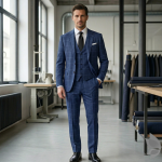 Raymond 100% Pure Wool (All Wool) Thick Blue Color Checkered Unstitched Suit Fabric - 3.25 Mts / VV2036