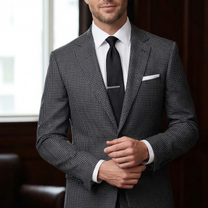 Raymond 100% Pure Wool (All Wool) Thick Grey Color Checkered Unstitched Suit Fabric - 3 Mts / VV2042