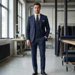 Raymond 100% Pure Wool (All Wool) Thick Blue Color Self Checkered Unstitched Suit Fabric - 3.5 Mts / VV2046