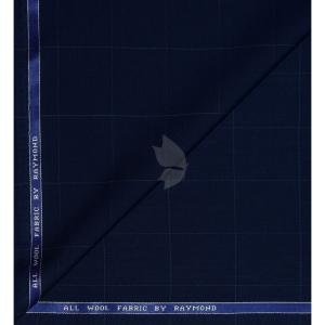 Raymond 100% Pure Wool (All Wool) Thick Navy Blue Color Checkered Unstitched Trouser Fabric - 1.25 Mts / VV2047
