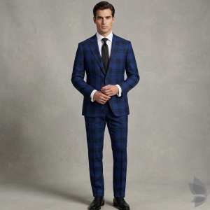 Raymond 100% Pure Wool (All Wool) Thick Royal Blue Color Checkered Unstitched Suit Fabric - 3 Mts / VV2052