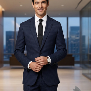 Raymond 100% Pure Wool (All Wool) Jacquard Navy Blue Color Unstitched Suit Fabric - 3 Mts / VV2059