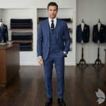 Raymond 100% Pure Wool (All Wool) Jacquard Blue Color Unstitched Suit Fabric - 3.5 Mts / VV2065