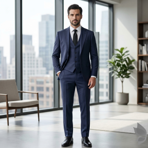 Raymond 100% Pure Wool (All Wool) with GABARDINE Weaving Plain Blue Color Unstitched Suit Fabric - 3.5 Mts / VV2108