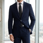 Raymond 100% Pure Wool (All Wool) with GABARDINE Weaving Plain Navy Blue Color Unstitched Suit Fabric - 3 Mts / VV2113