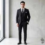 Raymond 100% Pure Wool (All Wool) Black Color Solid Unstitched Suit Fabric - 3.5 Mts / VV2127