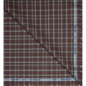 Raymond 100% Premium (Giza) Cotton Checkered Brown (Rosybrown) colour Unstitched Shirt Fabric - 1.60 mts / VV2225