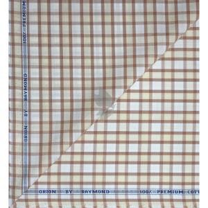 Raymond 100% Premium (Giza) Cotton Checkered Orange (Apricot) colour Unstitched Shirt Fabric - 1.60 mts / VV2226