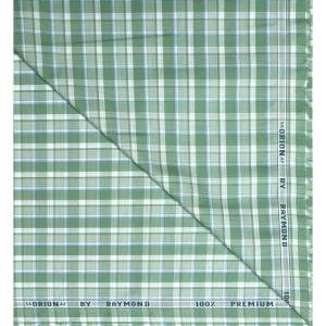 Raymond 100% Premium (Giza) Cotton Checkered Green (Emerald) colour Unstitched Shirt Fabric - 1.60 mts / VV2235