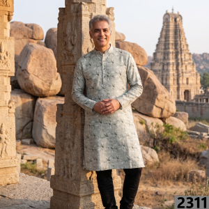 Siyarams festive collection printed pattern with hemp blended Green (Sage) color unstitched men's Kurta / sherwani / top fabric of 2 meters / VV2311