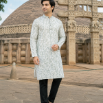 Siyarams festive collection printed pattern with hemp blended Green (Jade) color unstitched men's Kurta / sherwani / top fabric of 2 meters / VV2312