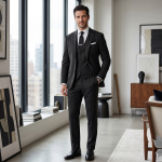 Raymond 35% Vicose blended Brown colour with scattered design Plain (solid) unstitched Suit Fabric - 3.5 Mts / VV2322