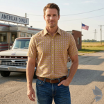 Raymond 100% Pure Linen Beige color Printed Unstitched Shirt Fabric of 1.6 meters / VV2389A