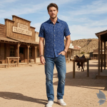 Raymond 100% Pure Linen Blue color Printed Unstitched Shirt Fabric of 1.6 meters / VV2389M