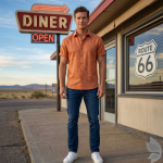 Raymond 100% Pure Linen Orange (Salmon) color Printed Unstitched Shirt Fabric of 1.6 meters / VV2389P