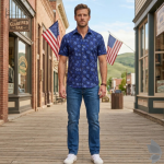 Raymond 100% Pure Linen Navy Blue color Printed Unstitched Shirt Fabric of 1.6 meters / VV2389R