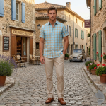 Raymond 100% Pure Linen Light Blue (Aqua) color Checkered Unstitched Shirt Fabric of 1.6 meters / VV2389X