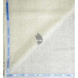 J.Hampstead Moretti 100% Pure Linen Fabric from "The Luxury Club of Italian Fusion Linen" with White (Ivory) Colour Plain Pattern Unstitched Shirt Fabric of 1.6 mts / VV2401