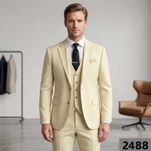 Raymond Super 70's Australian Merino Wool blended with 35% CATIONIC Checkered Pattern and Easy Care Lemon Yellow Colour Unstitched Suit Fabric of 3.5 Mts / VV2488