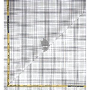 J.Hampstead Moretti Premium Collection with 100% Giza Cotton Grey (Tan) colour Checkered Pattern Unstitched Shirt Fabric of 1.6 mts - Made In Italy / VV2540