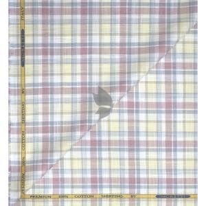 J.Hampstead Moretti Premium Collection with 100% Giza Cotton Multicolour Checkered Pattern Unstitched Shirt Fabric of 1.6 mts - Made In Italy / VV2543