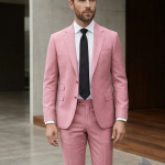 Raymond Super 100's Australian Merino Wool Fine Fabric with Jacquard Pattern and Pink (Old Rose) colour Unstitched Suit Fabric of 3.25 Meters / VV2558