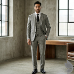 Raymond Australian Merino wool blend with Smart Stretch and made from Fine Merino Wool Checkered Pattern Beige colour Unstitched Suit Fabric of 3.5 meters / VV2597