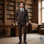 Raymond Australian Merino wool blend with "EXCELLENCE" named and Easy Care Brown colour Checkered Pattern Unstitched Suit Fabric of 3.5 meters / VV2603