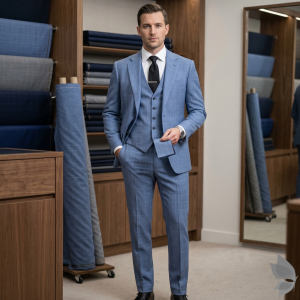 Raymond 45% Australian merino wool blended with Special Finish Checkered Pattern Blue colour Unstitched Suit Fabric of 3.5 meters / VV2607