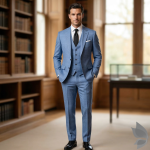 Raymond Luxurious fabrics with Super 120's Wool with 70% wool "Luxolite" Collection Blue colour Checkered Unstitched Suit Fabric of 3.5 Mts / VV2650