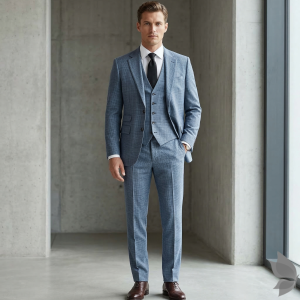 Raymond Luxurious fabrics with Super 120's Wool with 70% wool "Luxolite" Collection Blue colour Checkered Unstitched Suit Fabric of 3.5 Mts / VV2652