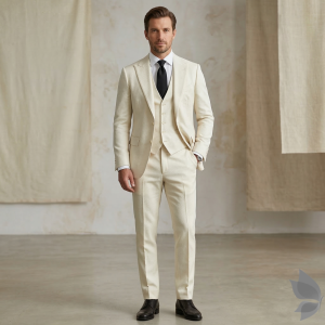 Raymond Revolution Collection with Super 100's wool count & 60% Sustainable wool rich fabric Beige colour Striped Unstitched Suit fabric of 3.5 Mts / VV2666