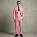 Raymond Montovello collection with Super 70's merino wool, Catonic blend, Viscose blend, easy care Pink Checkered unstitched suit fabric of 3.5 Mts / VV2676