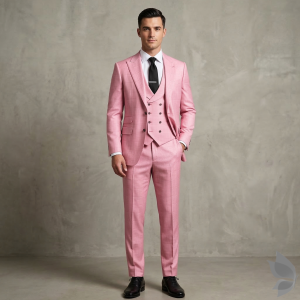 Raymond Montovello collection with Super 70's merino wool, Catonic blend, Viscose blend, easy care Pink Checkered unstitched suit fabric of 3.5 Mts / VV2676